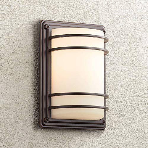 Habitat Modern Outdoor Wall Light Fixture Rubbed Bronze 11' Opal Glass Sconce for Exterior House Porch Patio Deck - John Timberland