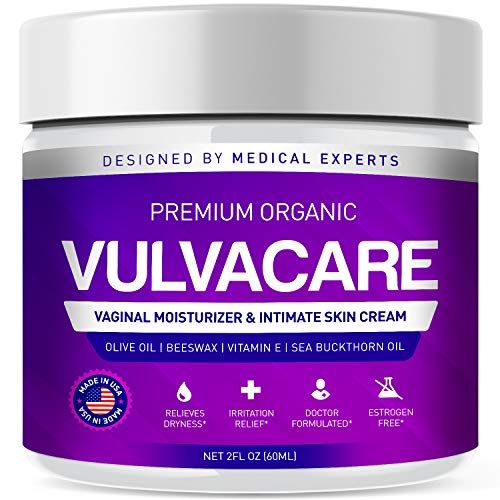 Organic Vaginal Moisturizer, Vulva Balm Cream, Intimate Skin Care, Menopause Support - Relieves Dryness, Itching, Burning, Redness, Chafing, Odor, Irritation - Estrogen Free (2 Ounces)
