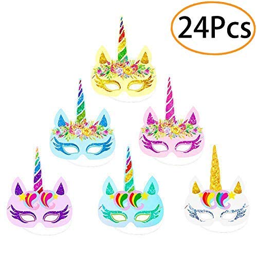 24Pcs Unicorn Paper Masks Unicorn Theme Party Supplies Kids Birthday Party Favors