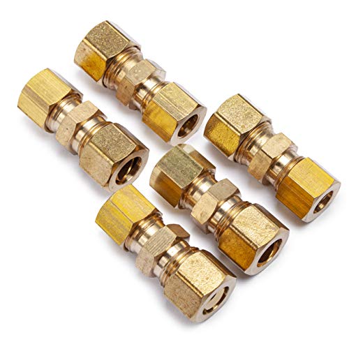 LTWFITTING 3/8-Inch OD x 5/16-Inch OD Compression Reducing Union,Brass Compression Fitting(Pack of 5)