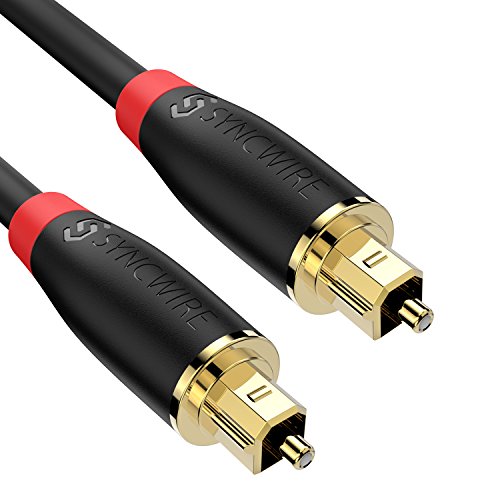 Digital Optical Audio Cable Toslink Cable - [24K Gold-Plated, Ultra-Durable] Syncwire Fiber Optic Male to Male Cord for Home Theater, Sound Bar, TV, PS4, Xbox, Playstation & More - 6ft