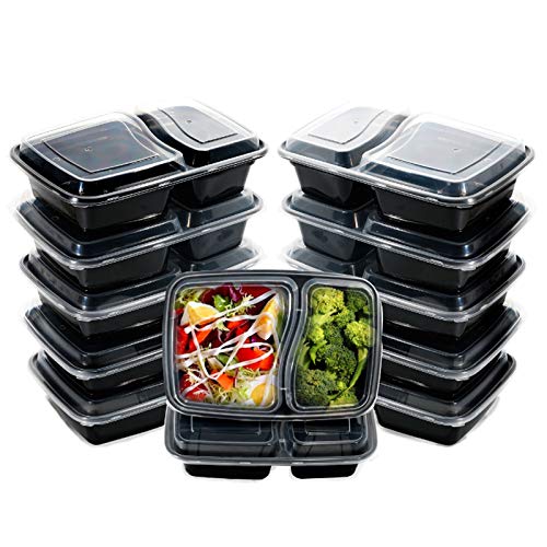 I00000 60pack Meal Prep Containers with Lids, 28 oz Black Rectangular Lunch Containers, 2 Compartment Food Storage Bento Box-Microwaveable, Freezer & Dishwasher Safe