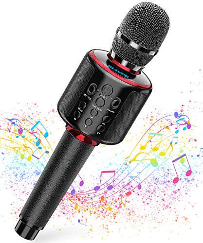 Wireless Bluetooth Karaoke Microphone with Dual Sing, Leather Portable Handheld Mic Speaker Professional Machine for iPhone/Android/PC/TV Birthday Gifts Toys for Girls Boys Adults All Age(Jet Black)