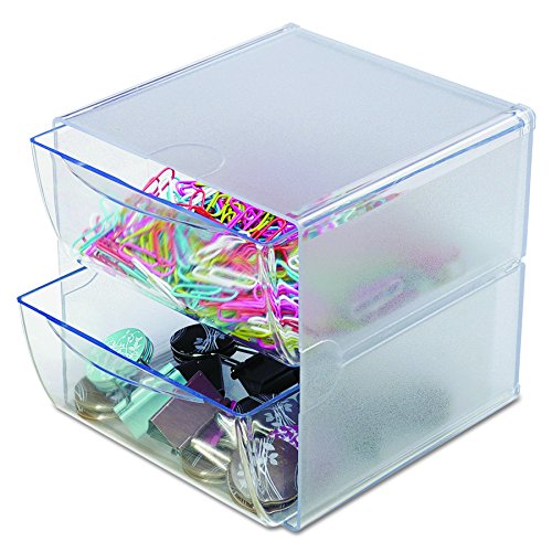 Deflecto Stackable Cube Organizer, Desk and Craft Organizer, 2 Drawers, Clear, Removable Drawers and Dividers, 6'W x 6'H x 6'D (350101)