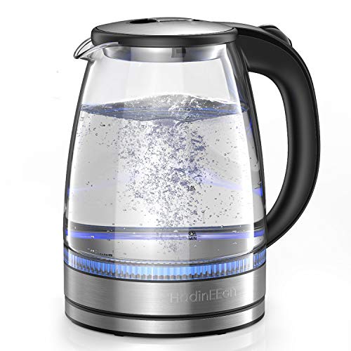 HadinEEon Electric Kettle 1.7L Glass Electric Tea Kettle (BPA Free) Cordless Teapot, Portable Electric Hot Water Kettle with Auto Shutoff Protection, Stainless Steel Lid & Bottom