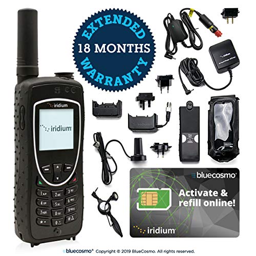 BlueCosmo Iridium Extreme Satellite Phone Bundle - Only Truly Global Satellite Phone - Voice, SMS Text Messaging, GPS Tracking, Emergency SOS - Prepaid SIM Card Included - Online Activation - 24/7