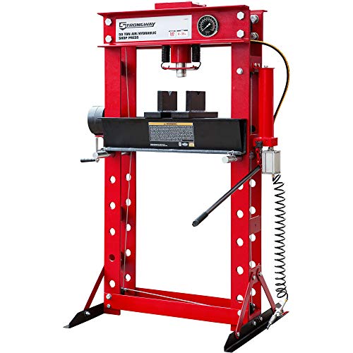 Strongway 50-Ton Pneumatic Shop Press with Gauge and Winch