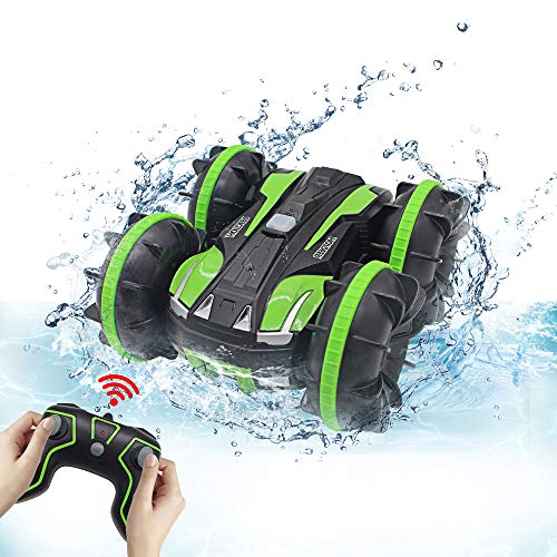 Seckton Car Toys for 6-10 Year Old Boys Girls Amphibious Remote Control Car for Kids 2.4 GHz Remote Control Boat 4WD Off Road Truck Stunt Car Waterproof RC Car for Christmas Birthday Gifts Green