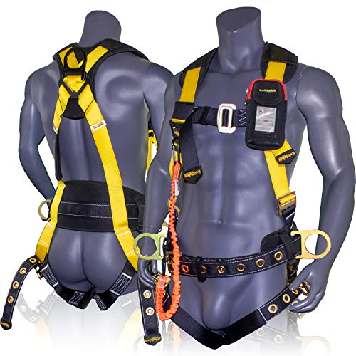 KwikSafety (Charlotte, NC) TYPHOON | ANSI Fall Protection Full Body Safety Harness | Personal Protective Equipment | Dorsal Ring Side D-Rings Grommet Leg Straps Tool Lanyard Bolt Pouch, Construction