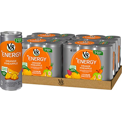 V8 +Energy, Healthy Energy Drink, Natural Energy from Tea, Orange Pineapple, 8 Ounce Can (4 Packs of 6, Total of 24)