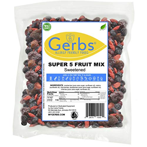 GERBS Super 5 Dried Fruit Snack Mix, 14 ounce Bag, Unsulfured, Preservative, Top 14 Food Allergy Free