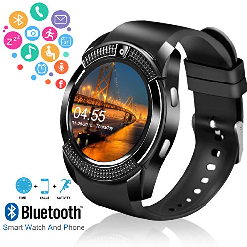Smart Watch,Android Smartwatch Touch Screen Bluetooth Smart Watch for Android Phones Wrist Phone Watch with SIM Card Slot & Camera,Waterproof Sports Fitness Tracker Watch for Men Women Kids Black