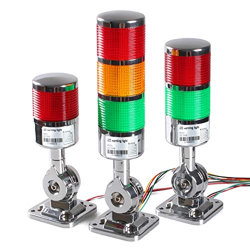 12-24V LED Stack Tower Lights, Industrial Warning Lights, Andon Lights, Column Signal Tower Indicator Lamp Beacon, Continuous/Flashing Light Switchable, 3 Level (with Buzzer)