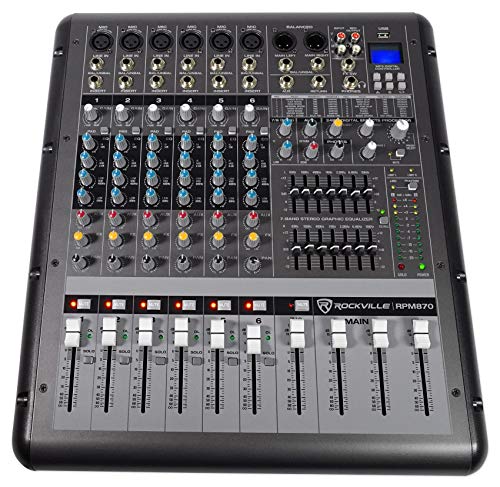 Rockville RPM870 8-Channel 6000w Powered Mixer, USB, Effects For Church/School