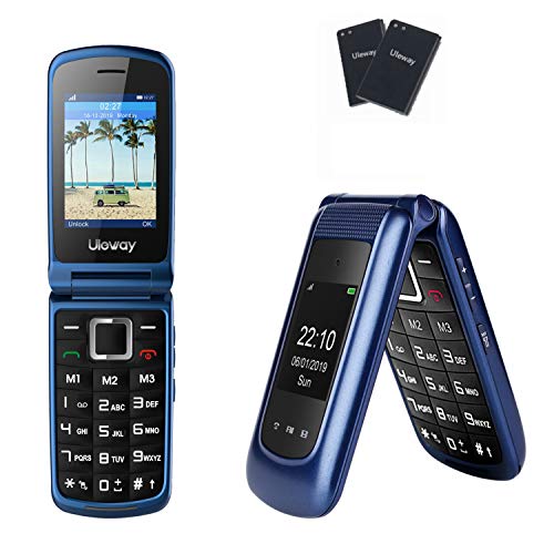 Uleway 3G Flip Phone Unlocked SOS Button Dual Screen Tmobile Flip Phone Dual Battery Basic Cell Phone for Senior&Kids (Blue)