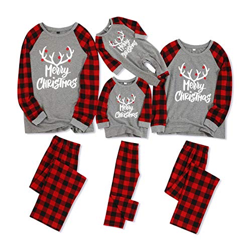 IFFEI Matching Family Pajamas Sets Christmas PJ's with Letter and Plaid Printed Long Sleeve Tee and Pants Loungewear Men-Large