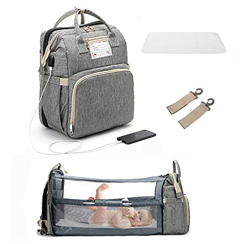 3 in 1 Travel Bassinet Foldable Baby Bed, Portable Diaper Changing Station Mummy Bag Backpack, Portable Bassinets for Baby and Toddler, Travel Crib Baby Nest with Mattress and Removable Shade Cloth