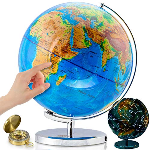 World Globe with Illuminated Constellations – 13” Light Up Globe for Kids & Adults – Interactive Earth Globe Makes Great Educational Toys, Office Supplies, Teacher Desk Décor, More by Get Life Basics