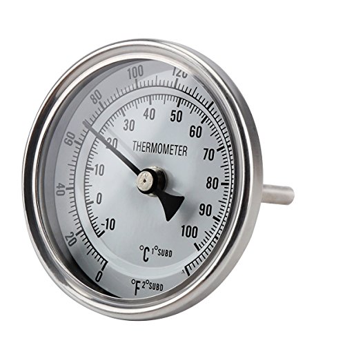 FERRODAY Stainless Steel Thermometer Dial Thermometer 1/2 NPT Homebrew Kettle Thermometer with Lock Nut & O-Ring (0-220ºF, -10-100ºC)