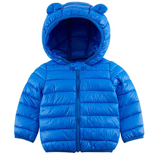 Baby Girls Boys Light Puffer Winter Coat Jacket with Hoods (Padded) Blue Solid Color Kids Simple Fall Outwear 1St Xmas Birthday Gifts for 6-12 Months Kids Outdoor Warmth, Travel, Snow Play