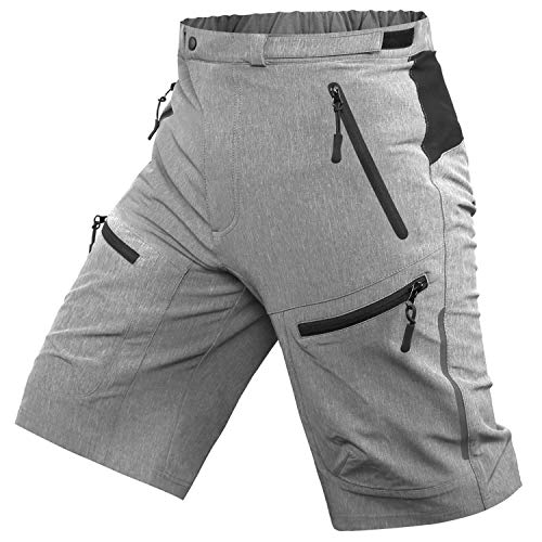 Cycorld Mens Mountain Biking Shorts Bike MTB Shorts Loose Fit Cycling Baggy Lightweight Pants with Zip Pockets Without Padded (Grey, M Waist:30'-32', Hip:38'-40')
