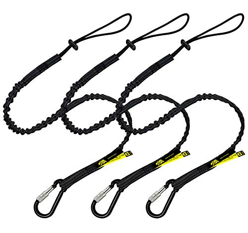 BearTOOL Tool Lanyard with Single Carabiner and Adjustable Loop End, Standard Length, Maximum Weight Limit 8KG / 17.6lb, Aluminum Screw Lock Carabiner with Shock Cord Stopper, 0923S (3 Pack)