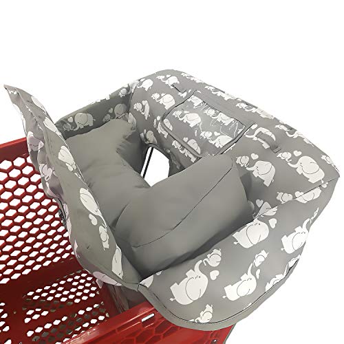 Soft Pillow Attached 2-in-1 Shopping Cart and High Chair Cover for Baby~Padded~Fold'n Roll Style~Portable with Free Carry Bag (Elephant)