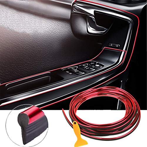 EJ's SUPER CAR Car Interior Moulding Trim, 16FT(5M) Electroplating Color Film Car Interior Exterior Decoration Moulding Trim Rubber Seal Protector Fit for Most Car(Red)
