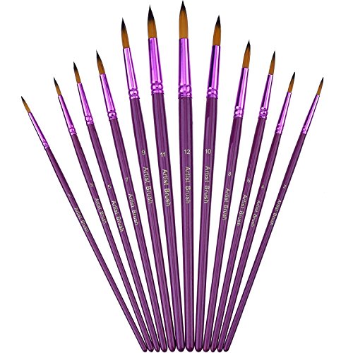 Mudder 12 Pieces Artist Paint Brushes Fine Paint Brush for Acrylic Watercolor Oil Painting, Purple