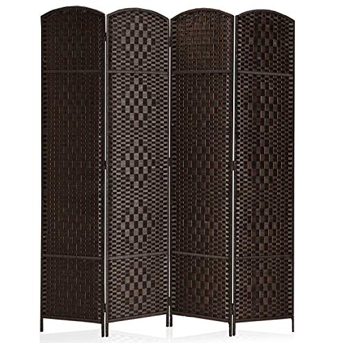 Rose Home Fashion RHF 6 ft.Tall-15.7' Wide Diamond Weave Fiber 4 Panels Room Divider/4 Panels Screen Folding Privacy Partition Wall Room Divider Freestanding 4 Panel, Dark Coffee