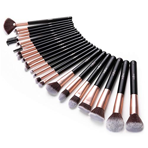Anjou Makeup Brush Set, 24pcs Premium Cosmetic Brushes for Foundation Blending Blush Concealer Eye Shadow, Cruelty-Free Synthetic Fiber Bristles, Rose Golden