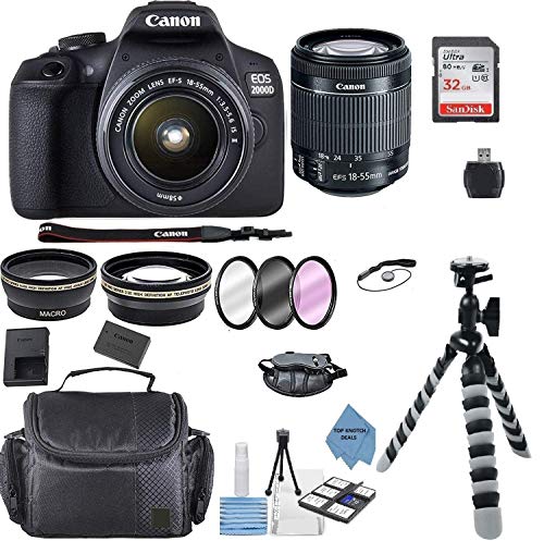 Canon EOS 2000D Rebel T7 Kit with EF-S 18-55mm f/3.5-5.6 III Lens + Accessory Bundle +TopKnotch Deals Cloth