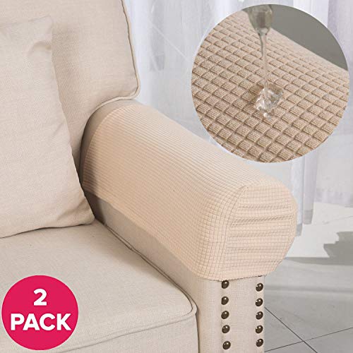 Larvinhom Armrest Covers Anti-Slip Waterproof Furniture Protector Armchair Slipcovers for Recliner Sofa Set of 2（Beige）