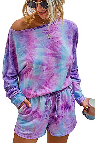 Minipeach Women's tie dye kit,Long Sleeve Tops tie dye pajamas set,lounge sets Shorts Pant PJ Set shirt Sleepwear