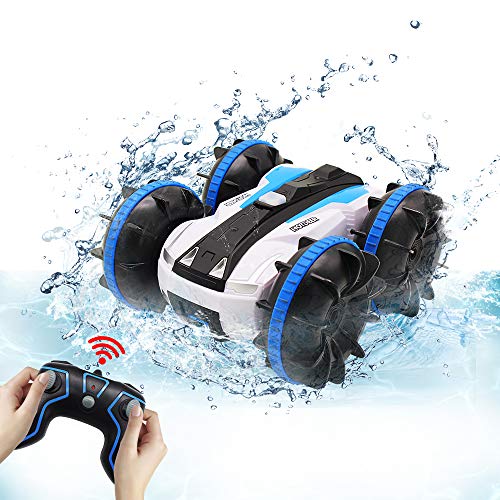Seckton Car Toys for 6-10 Year Old Boys Girls Amphibious Remote Control Car for Kids 2.4 GHz Remote Control Boat 4WD Off Road Truck Stunt Car Waterproof RC Car for Christmas Birthday Gifts Blue