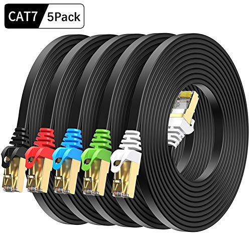 Cat7 Ethernet Cable 10FT 5 Pack Multi Color, BUSOHE Cat-7 Flat RJ45 Computer Internet LAN Network Ethernet Patch Cable Cord - 10-Feet