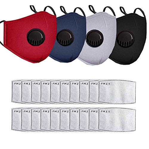 4pcs Reusable and Breathable Face Bandanas with Breathing Valve & 20pcs Activated Carbon Filters (4pcs+20filters)