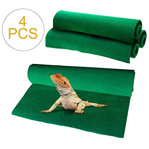 Reptile Carpet 4pcs Terrarium Substrate Liner Pet Habitat Bedding Soft Green Mat for Bearded Dragon Lizards Gecko Chamelon Iguana Turtles Snakes (19.7' x 11.8')