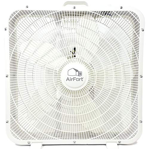 AirFort 20' inch Box Fan - 3 Settings, Carry Handle, White Square Fan