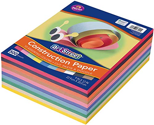 Art Street Lightweight Construction Paper, 10 Assorted Colors, 9' x 12', 500 Sheets