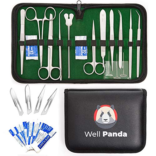 Well Panda Medics 20-Piece Set Advanced Dissection Kit for Frogs etc | Biology and Anatomy Lab Tools | Stainless Steel | Med and Vet Students | Surgical Kit | 3 Colors (Green)