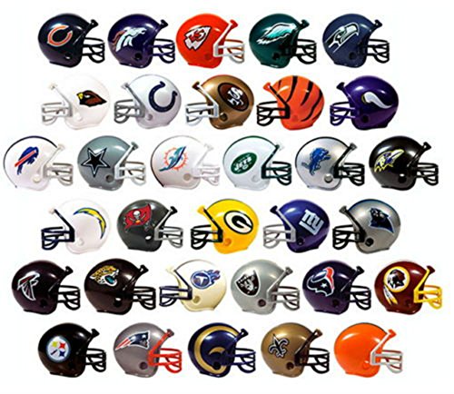 NFL FOOTBALL SET of 32 TEAM 2' VENDING HELMETS - NFL Football Team 2' Vending Helmets Featuring Packers, Dolphins, Titans, Broncos, Buccaneers, Bills, Bears, Falcons, Vikings, Panthers and More