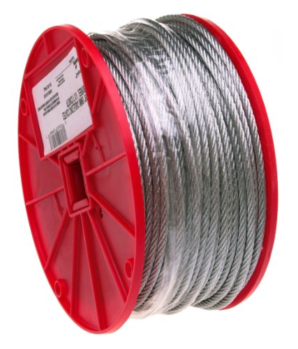 Galvanized Steel Wire Rope on Reel, 7x7 Strand Core, 1/8' Bare OD, 500' Length, 340 lbs Breaking Strength