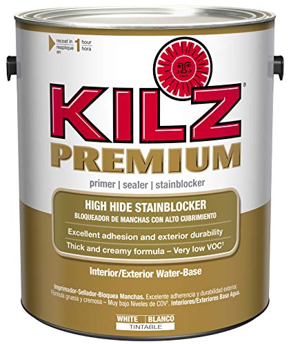KILZ Premium High-Hide Stain Blocking Interior/Exterior Latex Primer/Sealer, White, 1-gallon