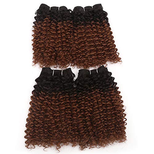 Curly Hair Bundles Synthetic Hair Weave 12 Inches 4 Pieces High Temperature Fiber Hair Total 200g Mixed Two Tone Ombre Hair Extension (#1B/30)