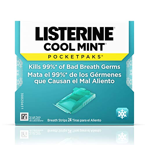 Listerine Cool Mint Pocketpaks Breath Strips Kills Bad Breath Germs, 24-Strip Pack (12 Pack)
