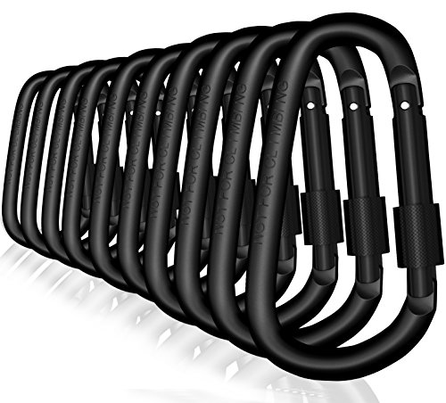CandyHome 10 Pack Carabiner Clip, Aluminum Screw D Ring Locking Carabiner Keychain Spring Clips Hooks Outdoor D Shaped Keychain Buckle for Camping, Hiking, Fishing - Black