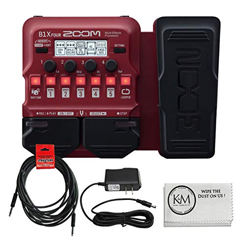 Zoom B1X Four Guitar MultiEffects Processor with Expression Pedal + (1) 20ft Instrument Cable + (1) 9V Power Supply + K&M Cloth