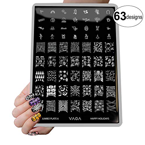 VAGA Nail Art Stamping Kit Jumbo Manicure Image Plate 6 Happy Holidays/This Nail Stamping Plate has 63 Patterns to Match all your Nail Polish and Stamping Polish Colors A Must Have Metal Stamping Kit
