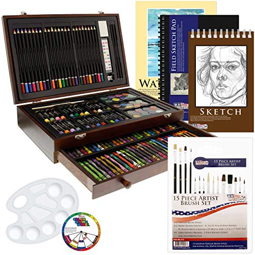 US Art Supply 162 Piece-Deluxe Mega Wood Box Art, Painting & Drawing Set That Contains All The Additional Supplies You Need to get Started.